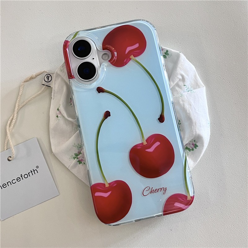Phone 16 Pro Max 15 Pro Max เคสโทรศัพท์กระบวนการ TPU ลายเชอร์รี่