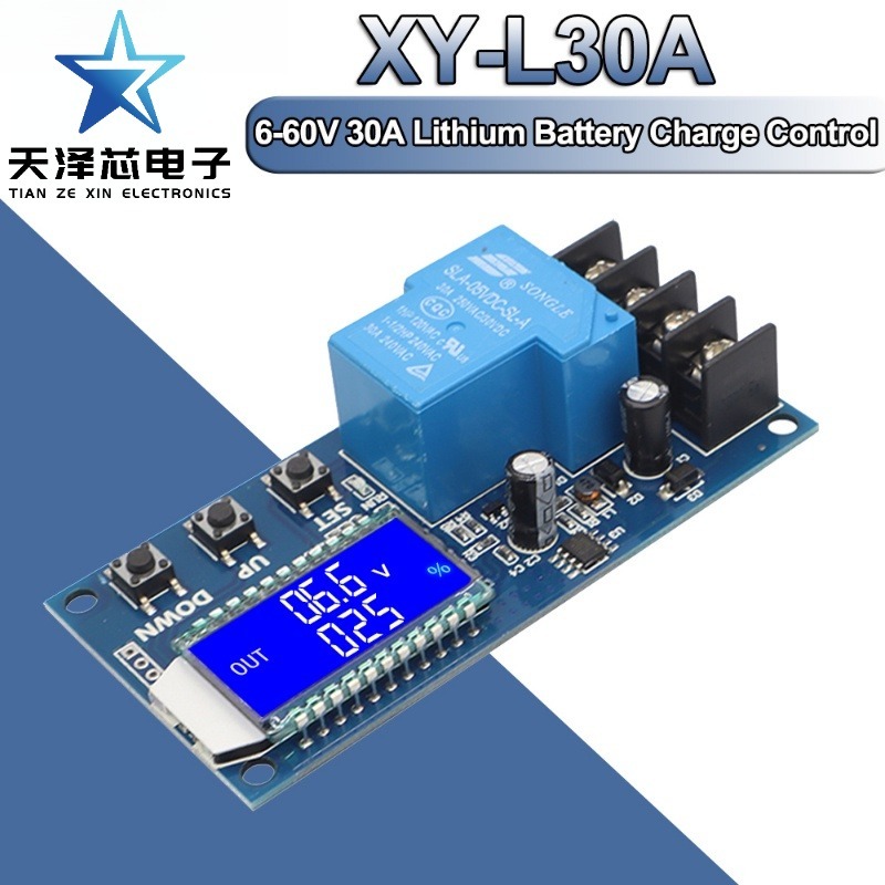 DC 6-60v 30A แบตเตอรี่ชาร์จโมดูลควบคุมป้องกัน Charger Time Switch จอแสดงผล LCD XY-L30A