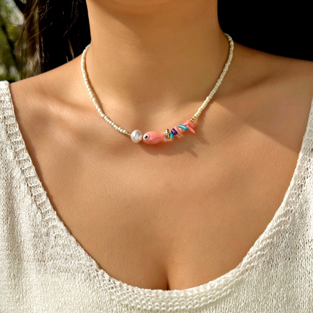 แฟชั่นที่เรียบง่ายหอยสังข์คริสตัลลูกปัดสร้อยคอเครื่องประดับของขวัญผู้หญิงอุปกรณ์วันหยุด