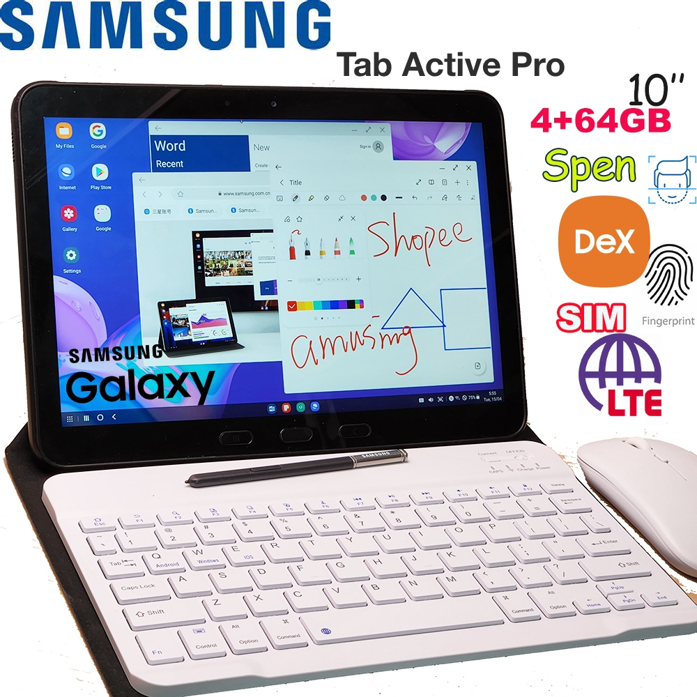 90% ใหม่มือสอง Samsung Galaxy Tab Active Pro 10.1 4GB 64GB SIM LTE SM-T547U แท็บเล็ตที่ทนทาน SPen De