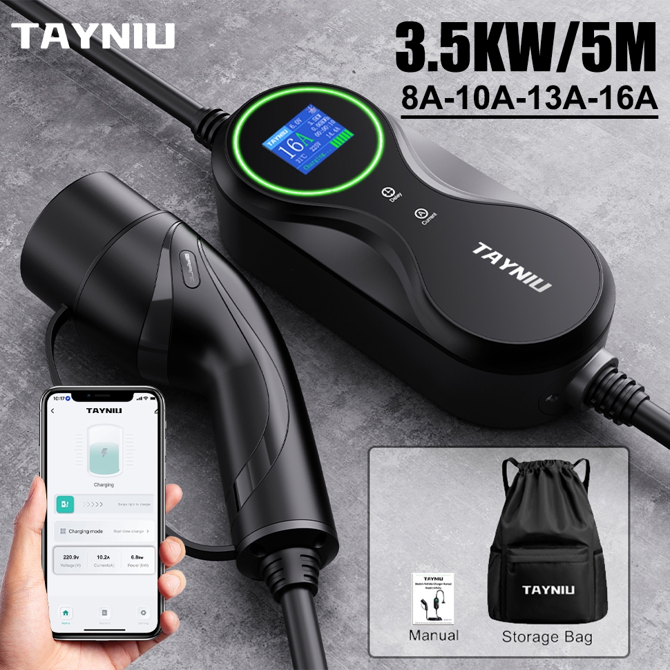 TAYNIU EV Charger พร้อม WIFI APP ควบคุม Type2 3.5KW 16A  ไฟฟ้ารถ Charger ปรับ Current & ชุดชาร์จเวลาสําหรับรถ EV