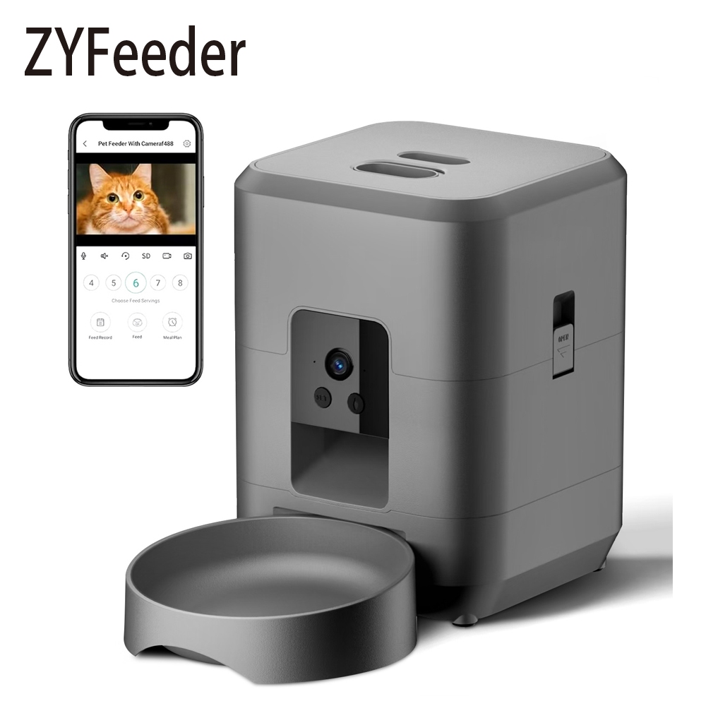 2L สามารถ Timed nd เครื่องป้อนสัตว์เลี้ยงอัตโนมัติเชิงปริมาณ Cat สมาร์ทสัตว์เลี้ยง feeder ปุ่ม Wi-Fi & กล้องควบคุม feeder สุนัขอาหารแมวพร้อมกล้อง Remote App ชาม (ไม่มี 5V 2A ปลั๊ก