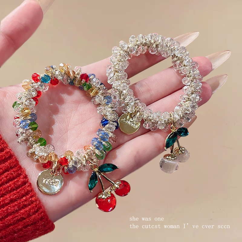 เกาหลี Rhinestone สีสันคริสตัลผมวงกลมเชือกผูกผมหางม้าสำหรับผู้หญิง