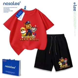 NASAชุดเด็กผู้ชาย เสื้อยืดแขนสั้น+กางเกงขาสั้นเด็ก ลายการ์ตูน Paw Patrol ผ้า cotton100% คุณภาพดีชุดเด็ก