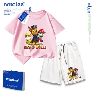 NASAชุดเด็กผู้ชาย เสื้อยืดแขนสั้น+กางเกงขาสั้นเด็ก ลายการ์ตูน Paw Patrol ผ้า cotton100% คุณภาพดีชุดเด็ก