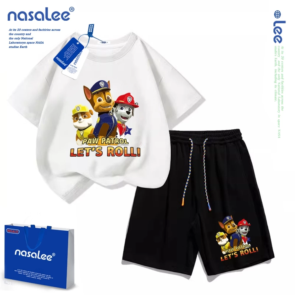 NASAชุดเด็กผู้ชาย เสื้อยืดแขนสั้น+กางเกงขาสั้นเด็ก ลายการ์ตูน Paw Patrol ผ้า cotton100% คุณภาพดีชุดเด็ก