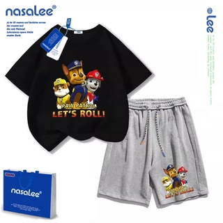 NASAชุดเด็กผู้ชาย เสื้อยืดแขนสั้น+กางเกงขาสั้นเด็ก ลายการ์ตูน Paw Patrol ผ้า cotton100% คุณภาพดีชุดเด็ก