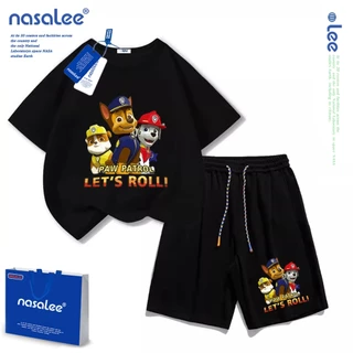 NASAชุดเด็กผู้ชาย เสื้อยืดแขนสั้น+กางเกงขาสั้นเด็ก ลายการ์ตูน Paw Patrol ผ้า cotton100% คุณภาพดีชุดเด็ก