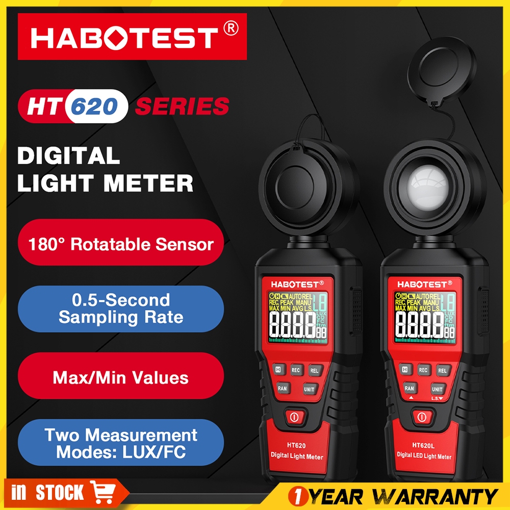 HABOTEST HT620 เครื่องวัดความสว่างแบบดิจิตอลแบบมือถือ LCD Backlight Lux Light Illuminance Meter เครื