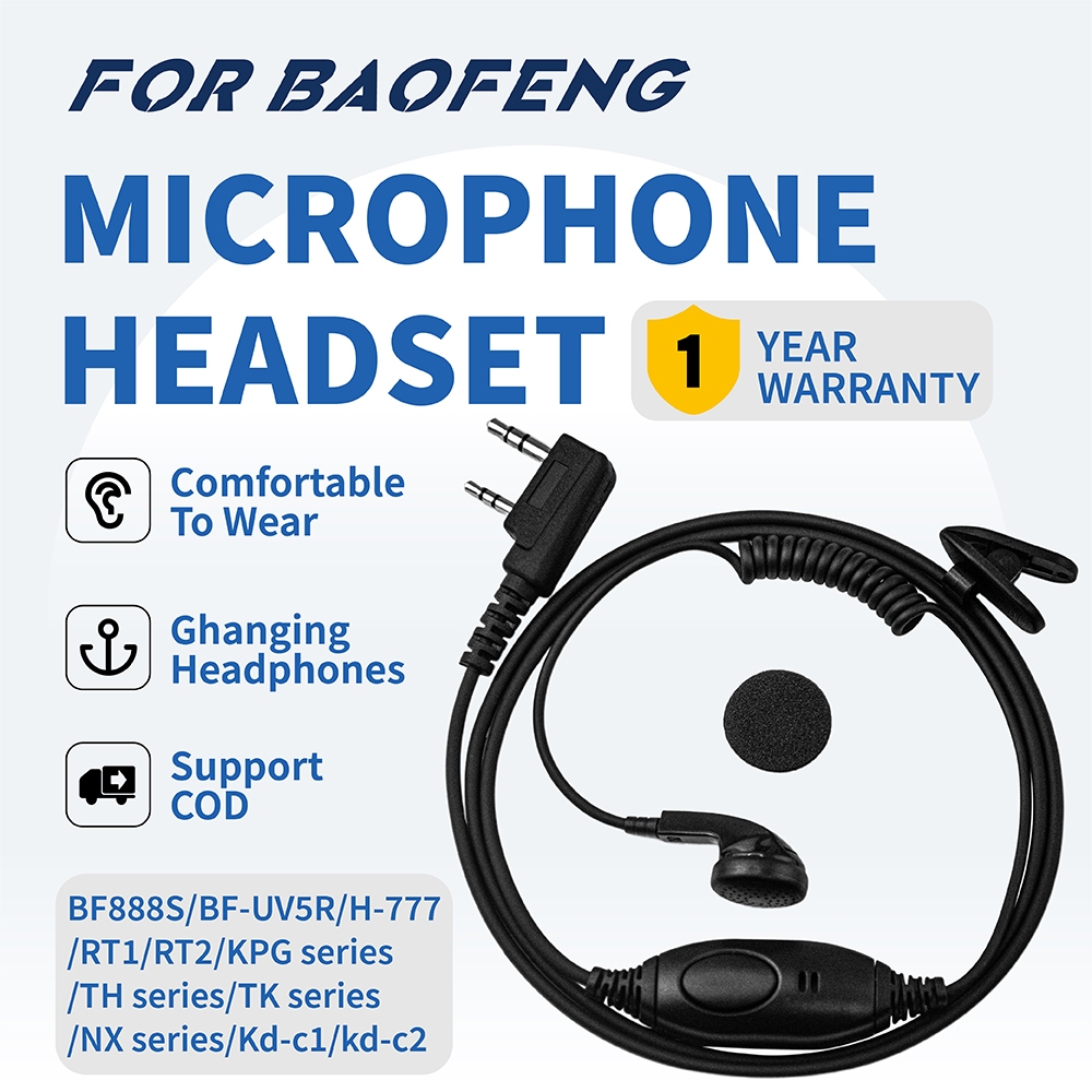 สําหรับ Kenwood/Baofeng/Wln Walkie Talkie หูฟังชุดหูฟัง 2-Pin PTT วิทยุหูฟังหูฟังแฮนด์ฟรีพร้อมไมโครโฟน