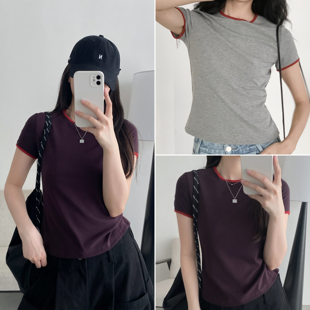 Luna Shop พร้อมส่ง เสื้อยืดเข้ารูปทรงผู้หญิง เสื้อยืดทรงซ้อ หลวมและสบาย สไตล์เบสิคคลาสสิก ออกแบบ สาวสุดเท่