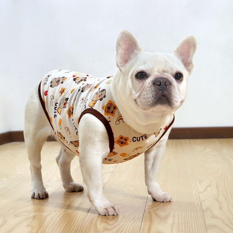 GOU-HOME เสื้อหมา สัตว์เลี้ยงสําหรับ French Bulldog ฤดูร้อนบางสไตล์ วัสดุผ้าฝ้าย