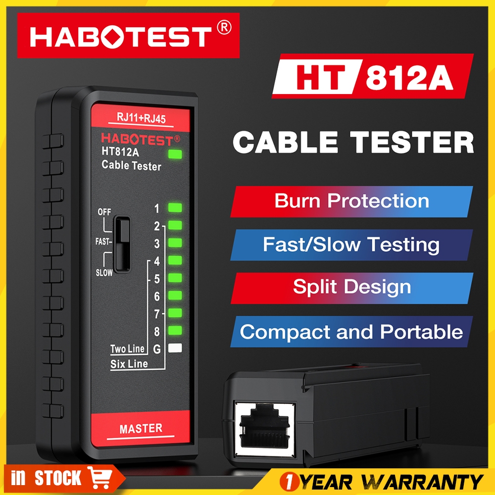 HABOTEST HT812A เครื่องทดสอบสายเคเบิลเครือข่าย 8 P/6 P/4 P/2 P เครื่องทดสอบ lan เครือข่ายลวดเครื่องตรวจจับสายโทรศัพท์ Tracker มือ