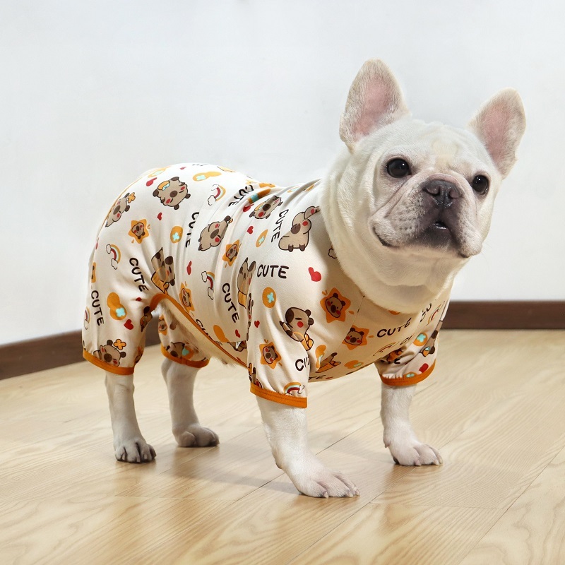 GOU-HOME เสื้อหมา สัตว์เลี้ยงสําหรับ French Bulldog ฤดูร้อนบางสไตล์ Abrasionproof วัสดุผ้าฝ้าย