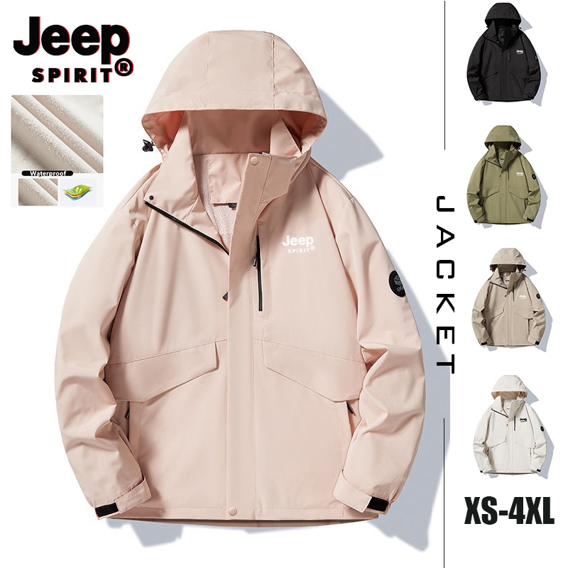 JEEP SPIRIT Couple Outdoor ทนทาน กันน้ํา เสื้อแจ็คเก็ตกันลม เสื้อแจ็คเก็ตมีฮู้ดเดินป่า