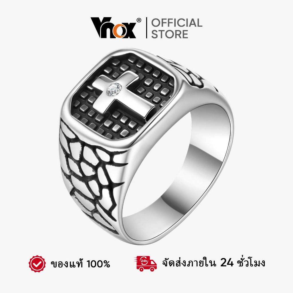 Vnox Punk สีดําทองสี Cross แหวนผู้ชายไทเทเนียมเหล็ก Crack Warrior เครื่องประดับผู้ชายไวกิ้ง Vintage ความงาม CZ แหวนสําหร