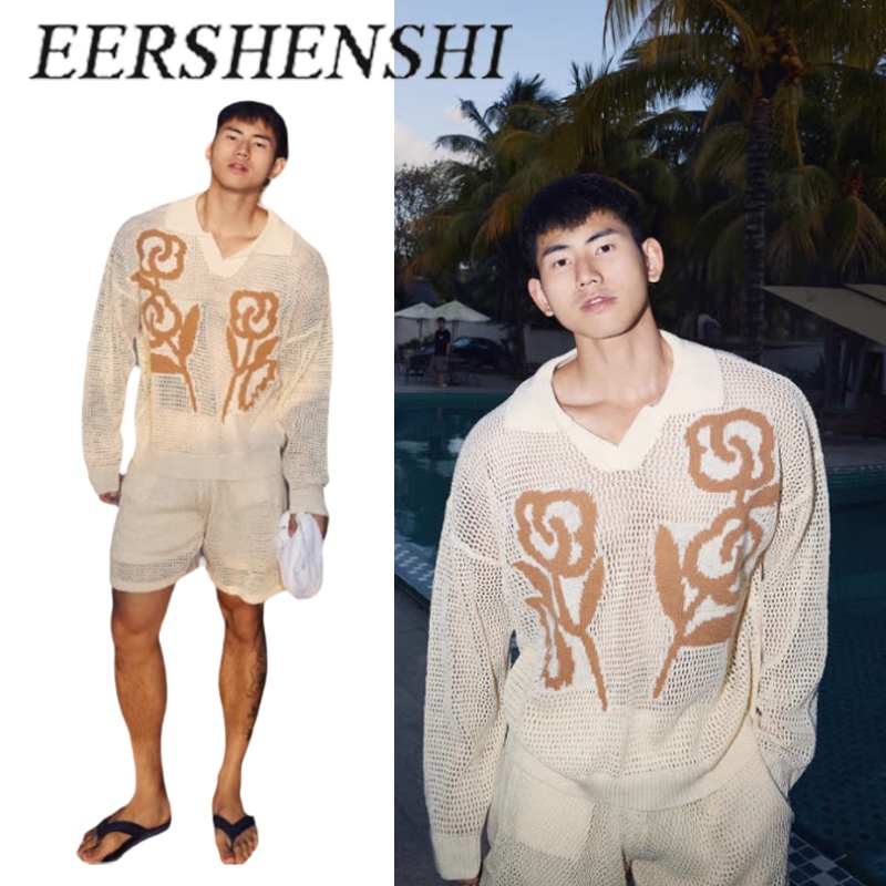 เอร์เชนชิ ใหม่ผู้ชายออกแบบกลวงออกเสื้อถักแฟชั่นแบรนด์อารมณ์ผู้ชายเสื้อลําลองออกแบบ