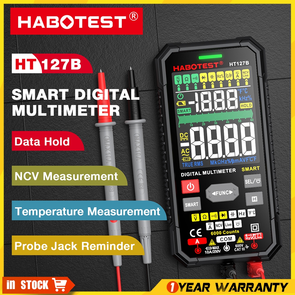 HABOTEST HT127 มัลติมิเตอร์แบบดิจิตอลอัจฉริยะ 600V AC/DC 6000 นับ NCV True RMS มัลติมิเตอร์มิเตอร์ไฟฟ้าอัจฉริยะ Anti Burning