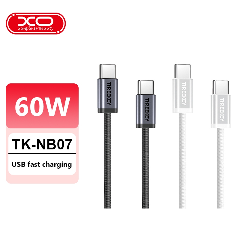 THREEKEY NB07  ชาร์จเร็วสายถักโลหะ ชาร์จเร็ว 60 W ชนิด - C สำหรับประเภท - c รับประกัน 1 ปี