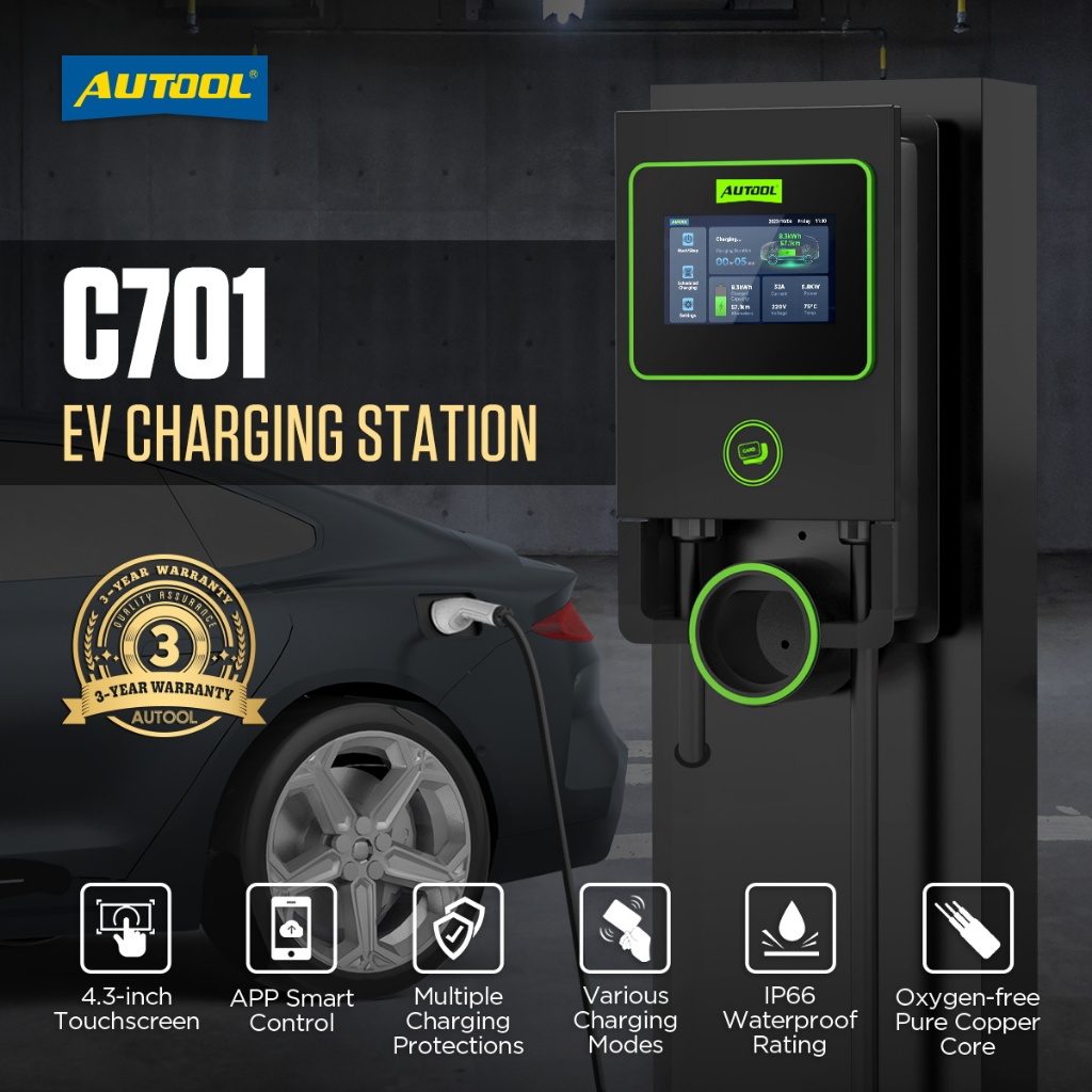 AUTOOL C701 EV สถานีชาร์จรถยนต์ไฟฟ้า 7KW 32A Charger APP สมาร์ทควบคุมกล่องชาร์จ Charger สําหรับรถยนต