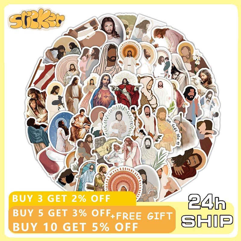 60PCS การ์ตูนพระเยซูสติกเกอร์คริสเตียน Decals DIY แล็ปท็อปวารสารโน้ตบุ๊คขวดน้ําสติกเกอร์