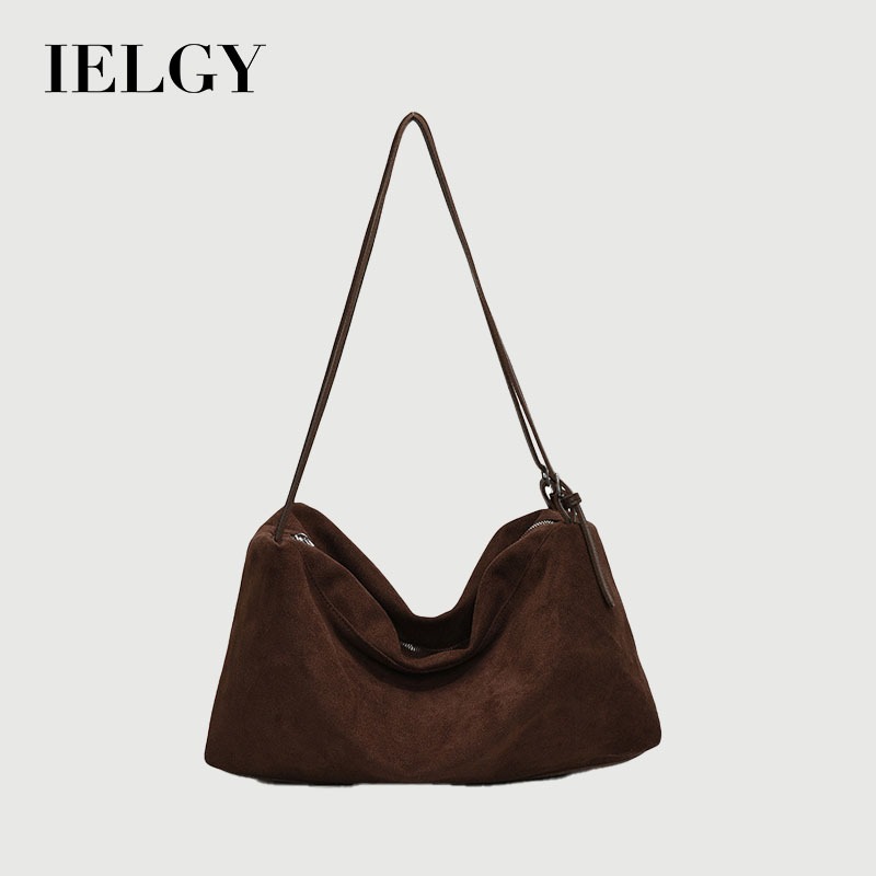 IELGY Retro Matte Suede Tote Bag ความจุขนาดใหญ่ Commuter Armpit Order กระเป๋าสะพาย