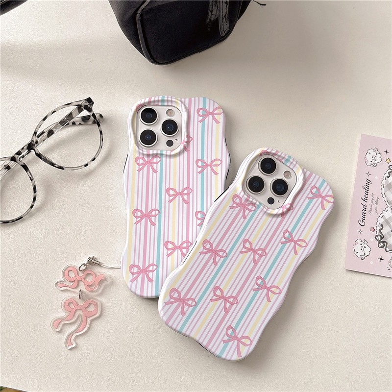 Phone 16 Pro Max 15 Pro Max ลายผูกโบว์ TPU+PC วัสดุเคสโทรศัพท์สองในหนึ่งเดียว