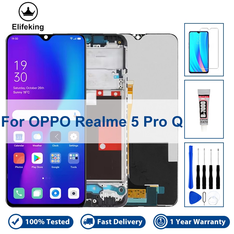 ทดสอบ 100% สําหรับ OPPO Realme 5 Pro Q จอแสดงผล LCD Touch Screen Digitizer RMX1971 RMX1973 ประกอบอะไหล่ซ่อมกรอบ