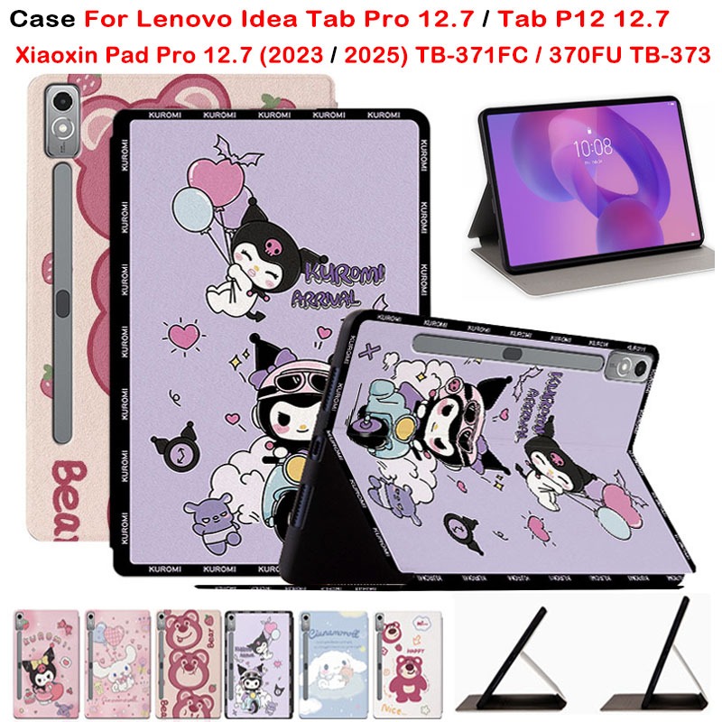 สําหรับ Lenovo Idea Tab Pro XiaoXin Pad Pro 12.7 นิ้ว 2025 Tab P12 12.7 นิ้ว TB-371FC TB-370FU XiaoXin Pad Pro 12.7 "2023 แฟชั่นการ์ตูนภาพวาด PU หนังขาตั้ง Flip Cove