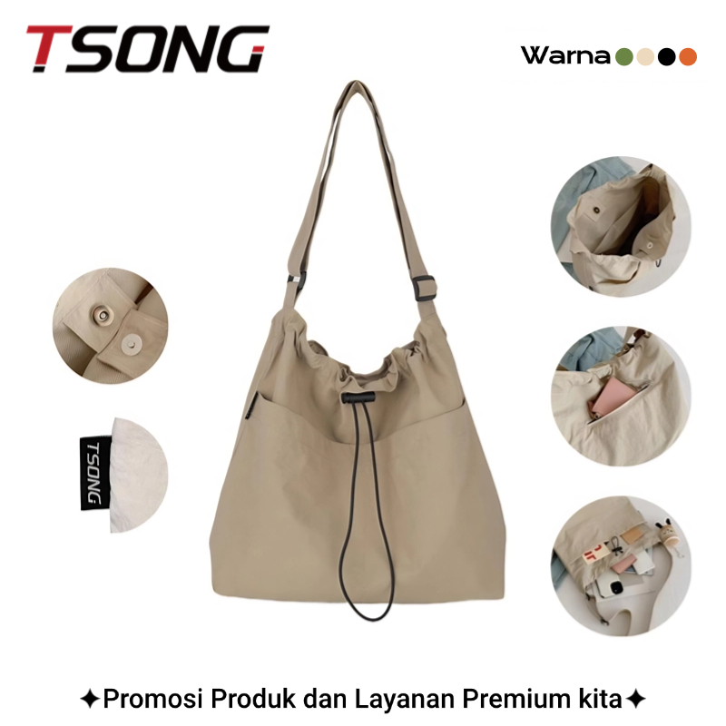 TSONG Casual กระเป๋าขนาดใหญ่ผู้หญิง 2025 กระเป๋าผ้าแฟชั่นสไตล์ใหม่กระเป๋าสะพายไหล่ความจุขนาดใหญ่ Tot