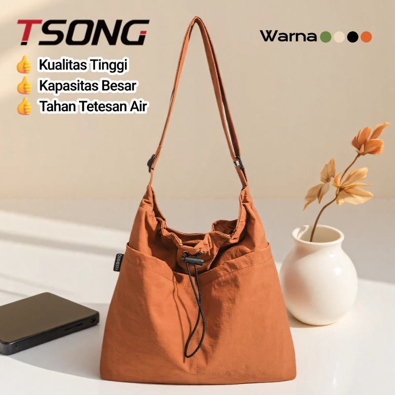 TSONG ความจุขนาดใหญ่ Drawstring Bucket Bag หญิง 2025 สไตล์ใหม่สไตล์ญี่ปุ่น ins สไตล์ Casual Messenge