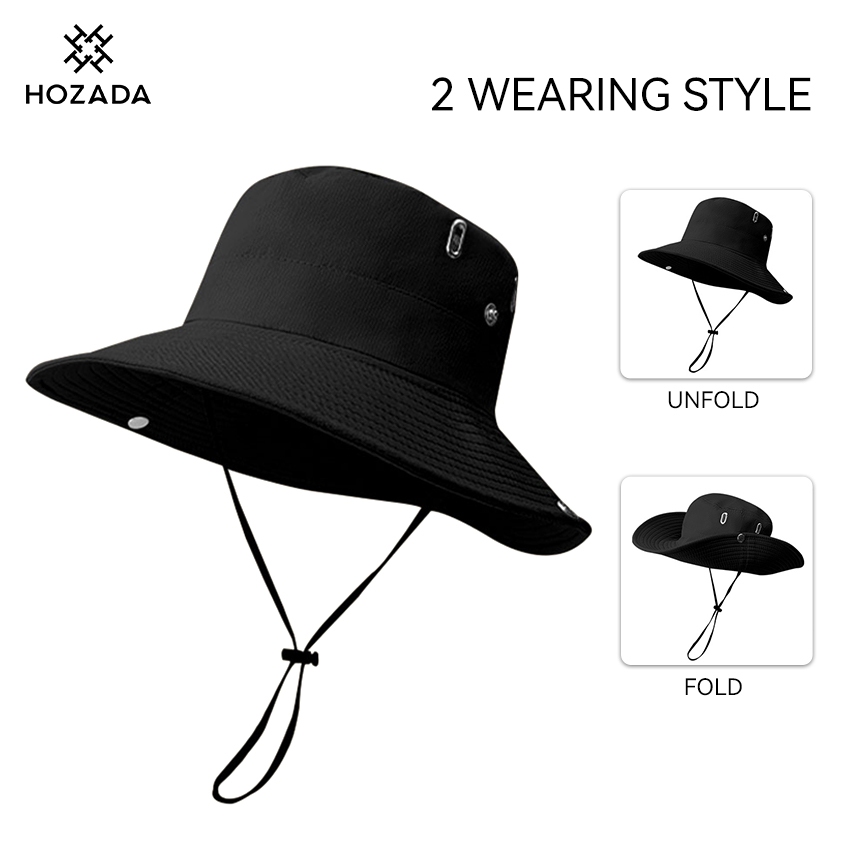 HOZADA หมวกกลางแจ้งเดินป่า Quick-drying Breathable ป้องกันแสงแดดฤดูร้อน ขนาดใหญ่ Brim Mountain Climbing Sun หมวก