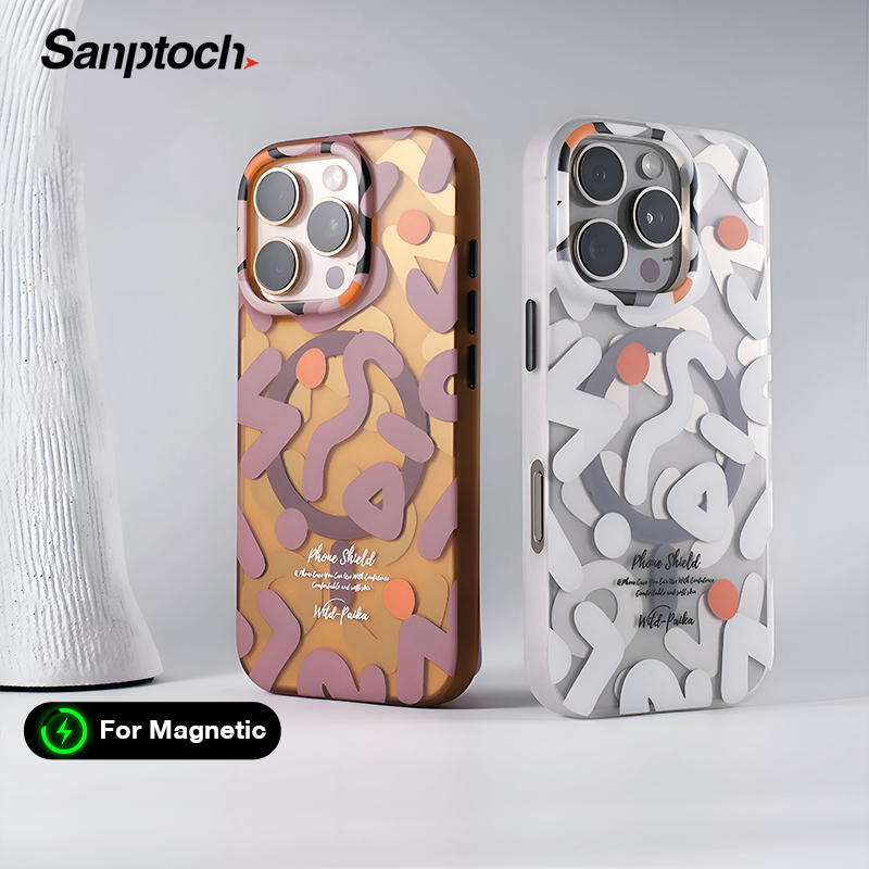Sanptoch สําหรับสีแม่เหล็ก Graffiti เคสโทรศัพท์สําหรับ iPhone 17 16 15 14 13 Pro Max กรอบ TPU อ่อน + ฝาครอบพีซีแข็งการ์ตูนแม่เหล็ก Matte ปลอกป้องกันโปร่งใส