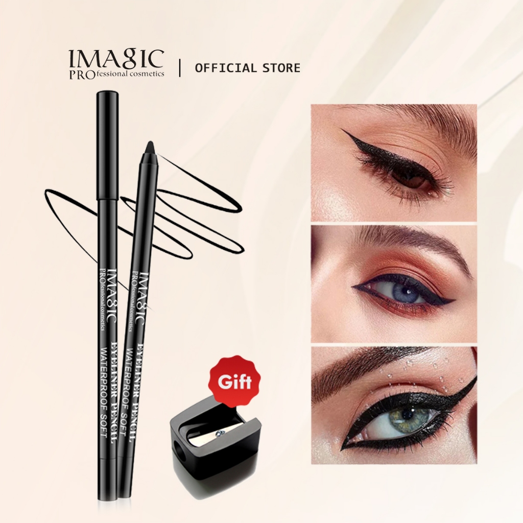 IMAGIC จินตนาการ กันน้ําอายไลเนอร์ปากกาดินสอแต่งหน้าเครื่องมือความงาม + 1 ชิ้นเหลาสีดํา/สีขาว/สีนู้ด