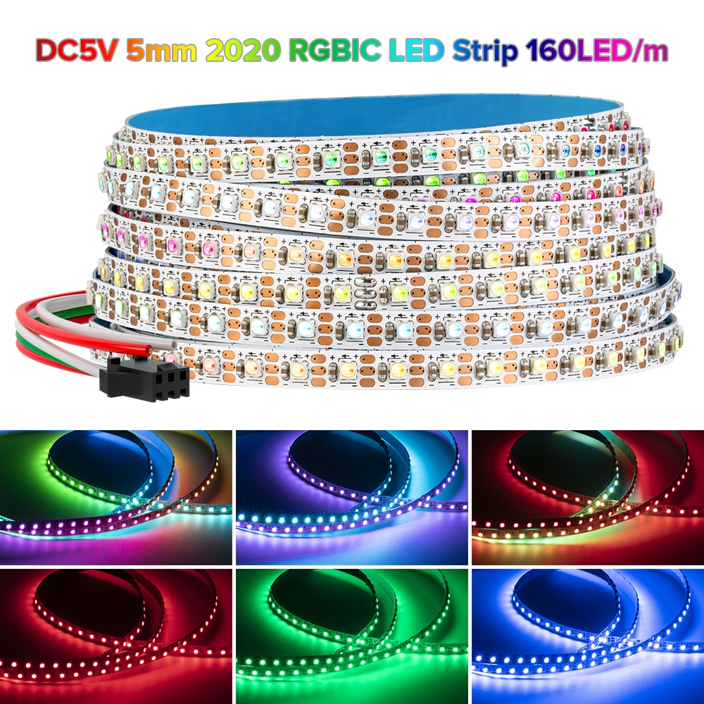 BTF-LIGHTING 5 มม. กว้าง RGB IC 160LEDs/m 2020 แถบไฟ LED class WS2812B DC5V สามารถจ่าหน้าอิสระได้