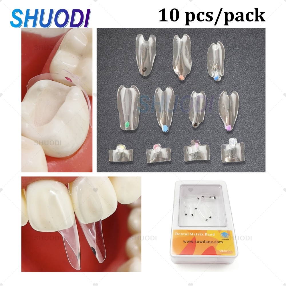 10 ชิ้น/แพ็คทันตกรรม Clear Matrix Anterior Posterior Fit Bioclear BT โปร่งใส Matrices ฟัน Molar Bow Class ฟื้นฟูสามเหลี่ยมสีดํา