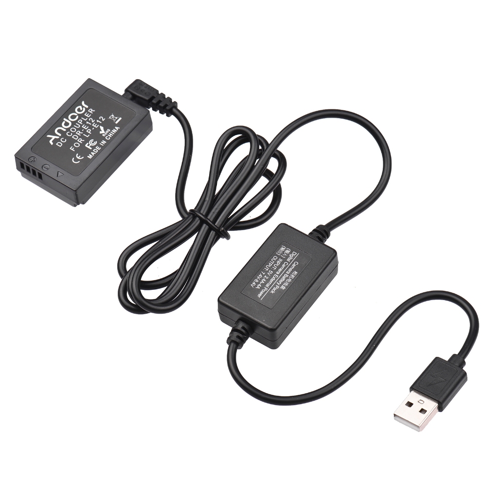 Andoer Dr-E12 Usb ชุดพาวเวอร์ Dc Coupler Dummy แบตเตอรี่สําหรับกล้อง Canon Eos M2 M10 M50 M100 M200