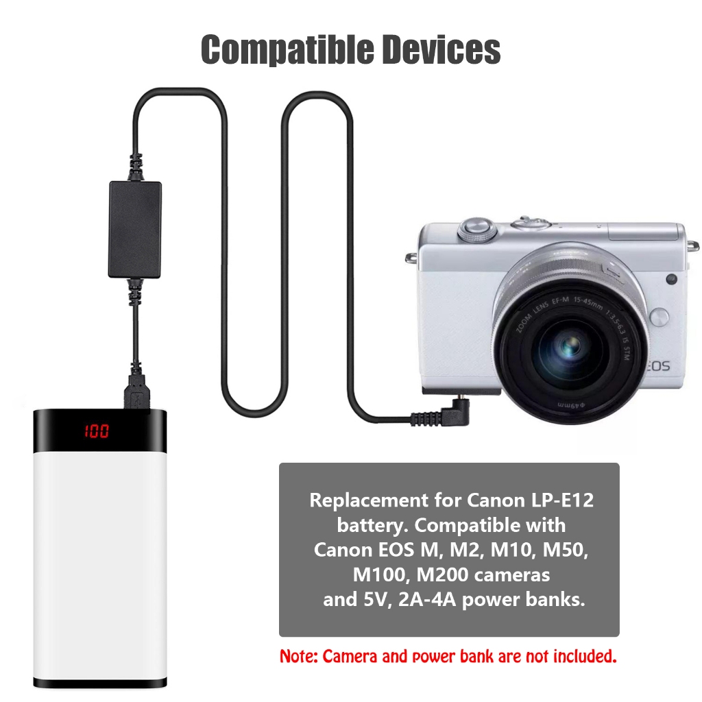 Andoer Dr-E12 Usb ชุดพาวเวอร์ Dc Coupler Dummy แบตเตอรี่สําหรับกล้อง Canon Eos M2 M10 M50 M100 M200