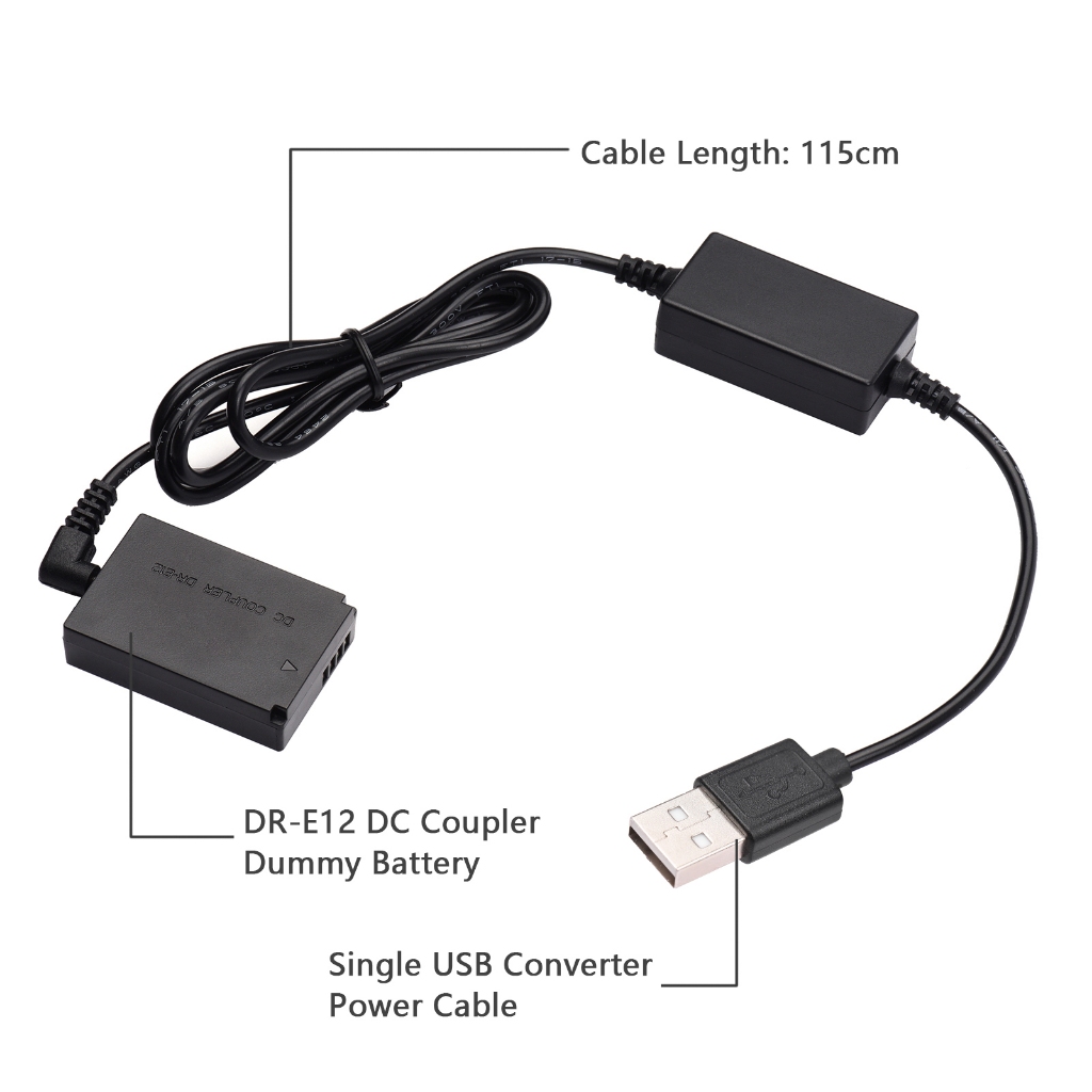 Andoer Dr-E12 Usb ชุดพาวเวอร์ Dc Coupler Dummy แบตเตอรี่สําหรับกล้อง Canon Eos M2 M10 M50 M100 M200