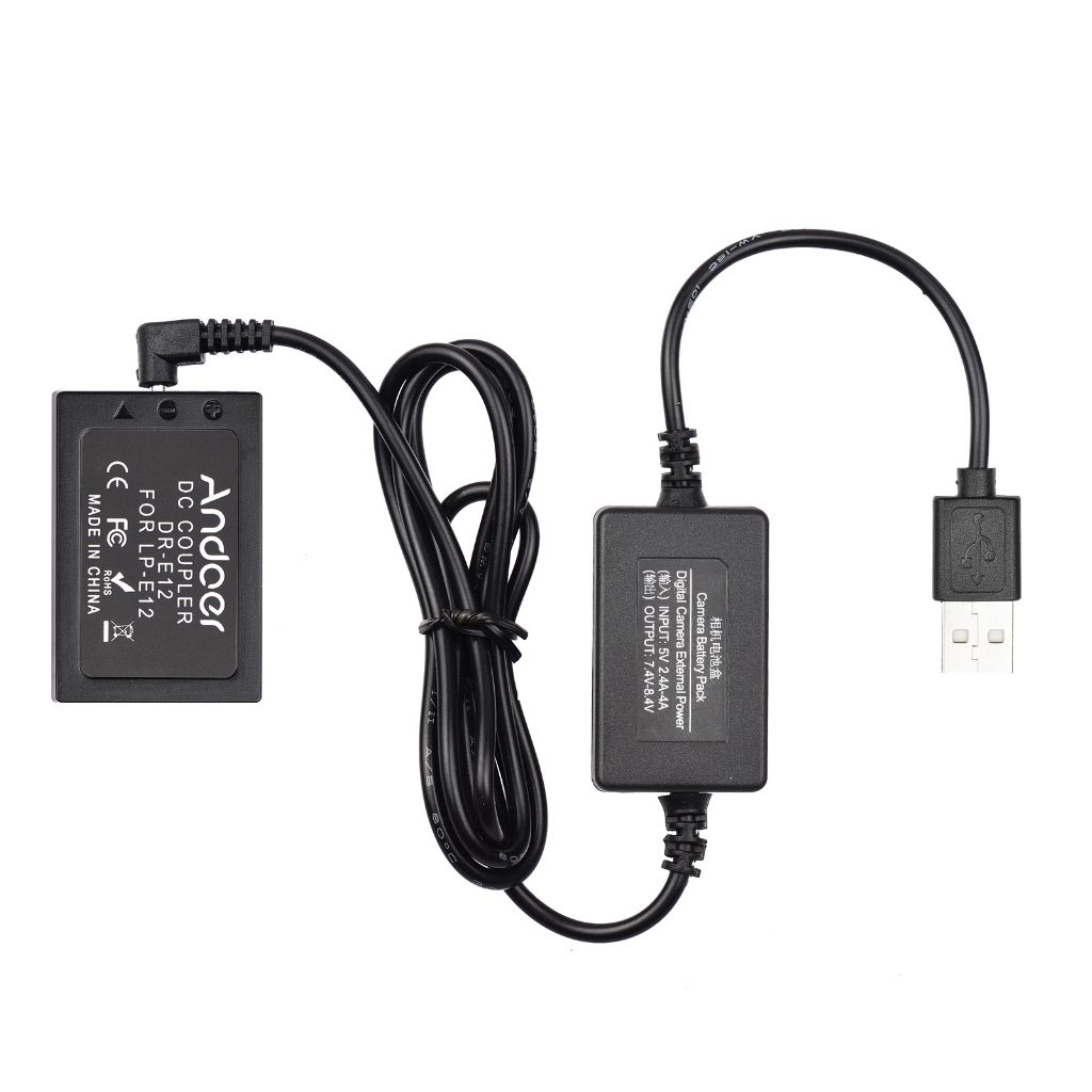 Andoer Dr-E12 Usb ชุดพาวเวอร์ Dc Coupler Dummy แบตเตอรี่สําหรับกล้อง Canon Eos M2 M10 M50 M100 M200