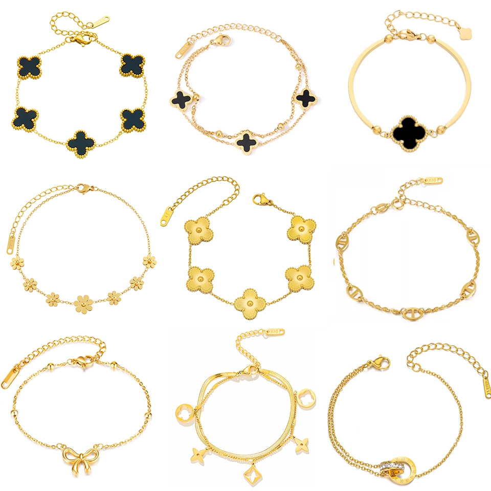 สร้อยข้อมือสแตนเลส ไทเทเนียม สีทอง แบบเรียบ ไม่ซีดจาง สไตล์ฮิปฮอป