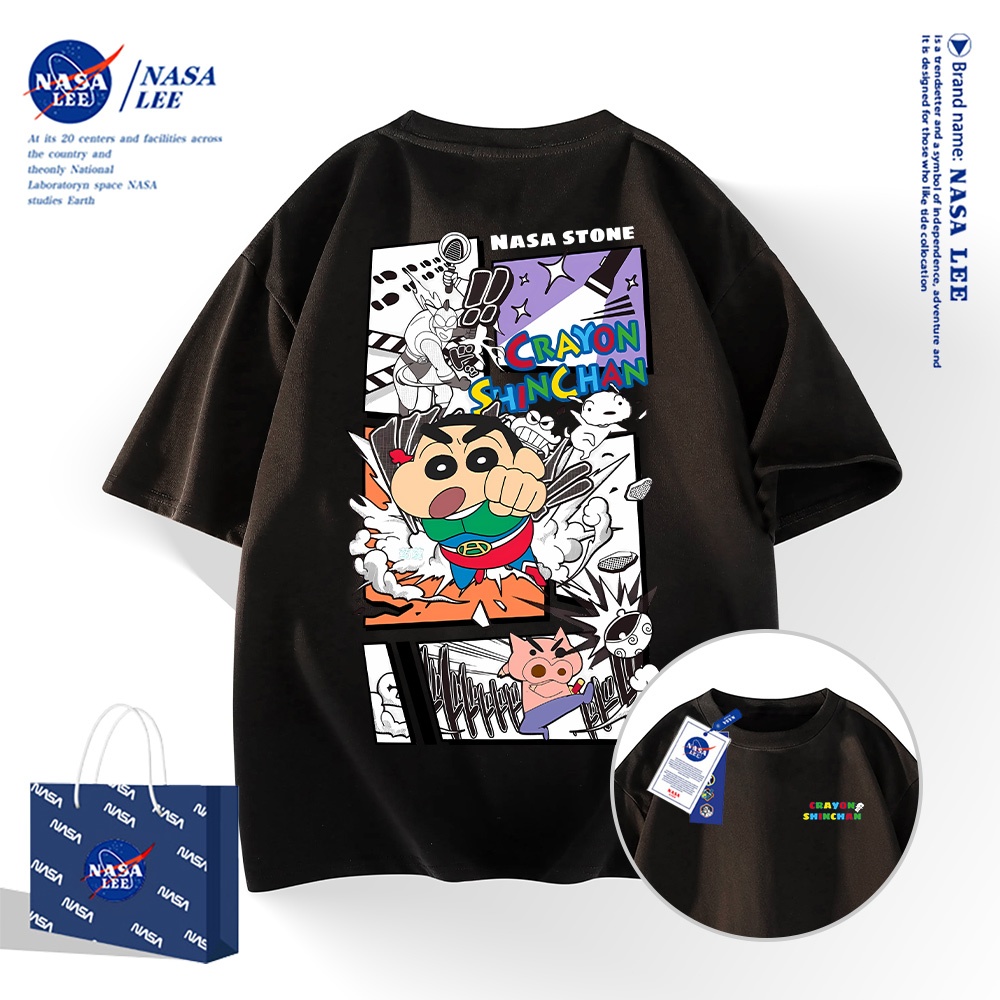 เสื้อยืดแขนสั้นคอลแลบ NASA ลายชินจัง ผ้าฝ้าย100% สไตล์อเมริกันแท้ ยูนิเซ็กซ์ ดีไซน์เอกลักษณ์
