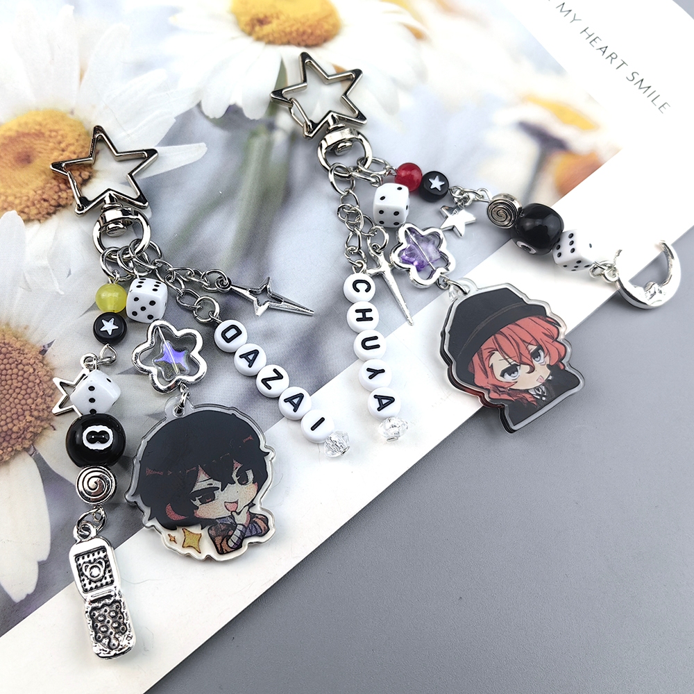 การ์ตูน Dazai Osamu และ Chuay ลูกปัดอะคริลิค Charm พวงกุญแจ Bungou Stray Dogs Soukoku แรงบันดาลใจ Backbag พวงกุญแจจี้