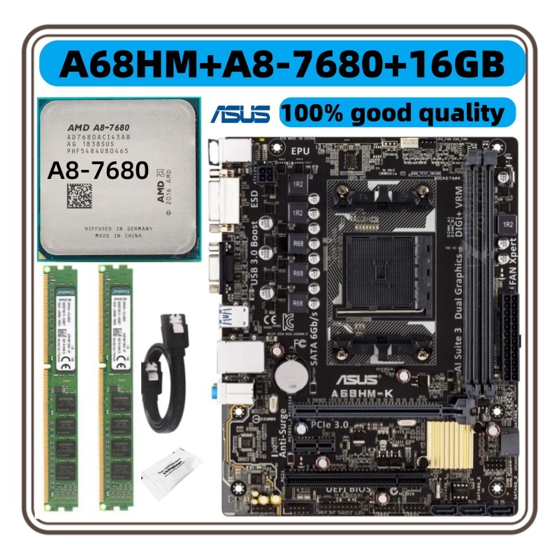 แพคเกจ Combo ASUS FM2 A68HM-K/E/ DDR3 8GB 16G A8-7680 A8-7650 A10-7800 CPU เดสก์ท็อปพร้อมเมนบอร์ด AM