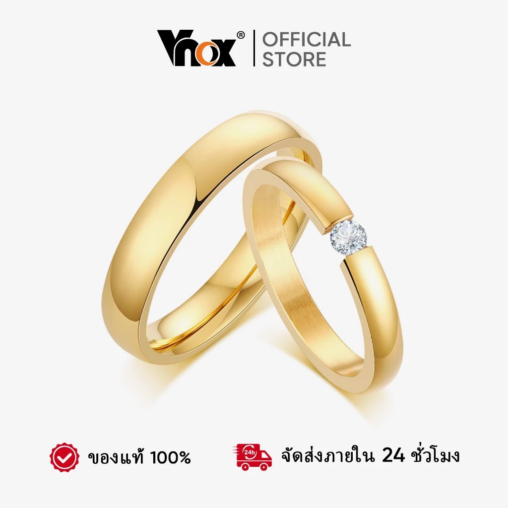 Vnox แหวนสแตนเลส ประดับเพชร สําหรับผู้ชาย และผู้หญิง