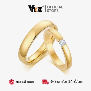 Vnox แหวนสแตนเลส ประดับเพชร สําหรับผู้ชาย และผู้หญิง