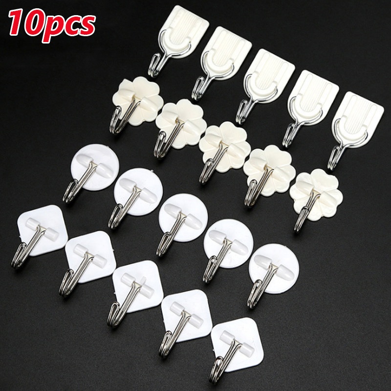 10ชิ้นผนังตะขอแขวนกาวตนเองประตูแขวนผนังตะขอดูดหนักโหลดชั้นวางสําหรับห้องครัวอุปกรณ์ห้องน้ํา