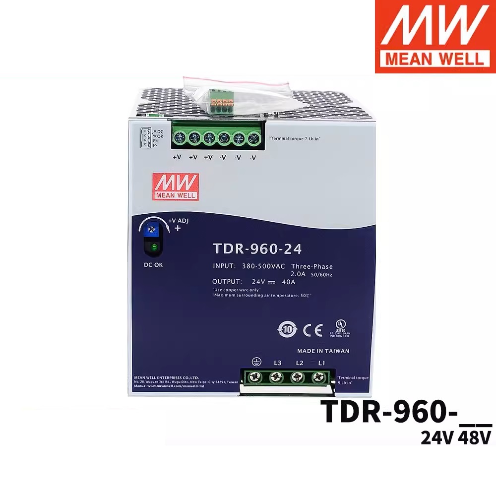 MEAN WELL แหล่งจ่ายไฟสลับ TDR-960 สามเฟส 380VAC to DC 24V/48V รางติดตั้ง 960W DRT TDR-960-24 TDR-960