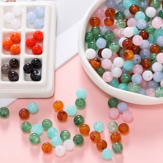 ลูกปัดอะคริลิค เลียนแบบหิน 34 สี ขนาด 8 มม. 50/200 ชิ้น สำหรับทำสร้อยข้อมือ-สร้อยคอ DIY