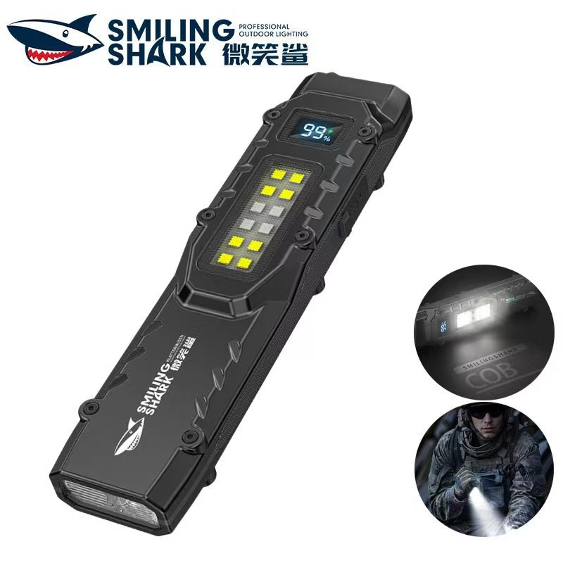 SmilingShar SD5308 ไฟฉาย led Tail Tactical Switch & COB ไฟด้านข้าง สว่างมาก ไฟคบเพลิง 9 โหมด แสงสีขาว/ แดง/ ม่วง Type-C แบบชาร์จได้ การออกแบบคลิปกระเป๋าสำหรับการตั้งแคมป์